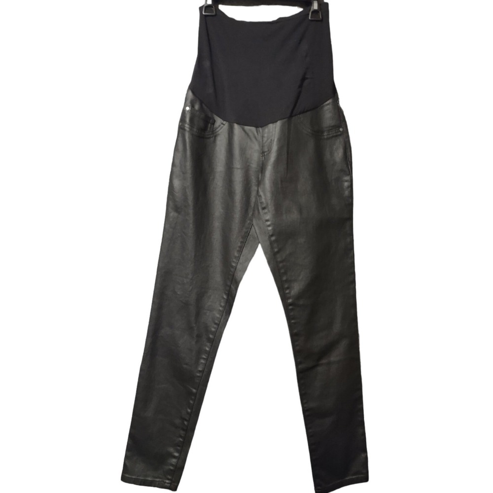 Maternity Pants Women's Medium Black Pregnancy Secret Fit Belly Faux Leather